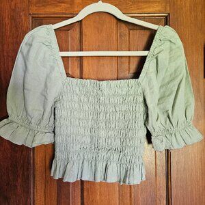 Altar'd State Soft Green Stretch Top, Gently Worn, Sz S, Linen Blend